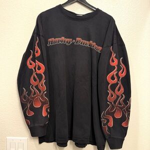 Vintage Harley Davidson Black/Red Flaming Lava Long Sleeve Biker Tee 2X 26x29